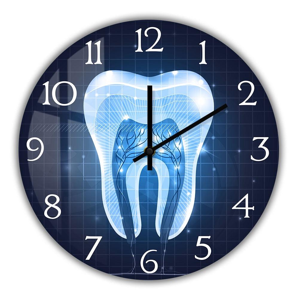 Blue Dental Design Wall Clock For Dentist Clinic Office Healthy White Tooth Cross Section Anatomy Art Clock Wall Watch
