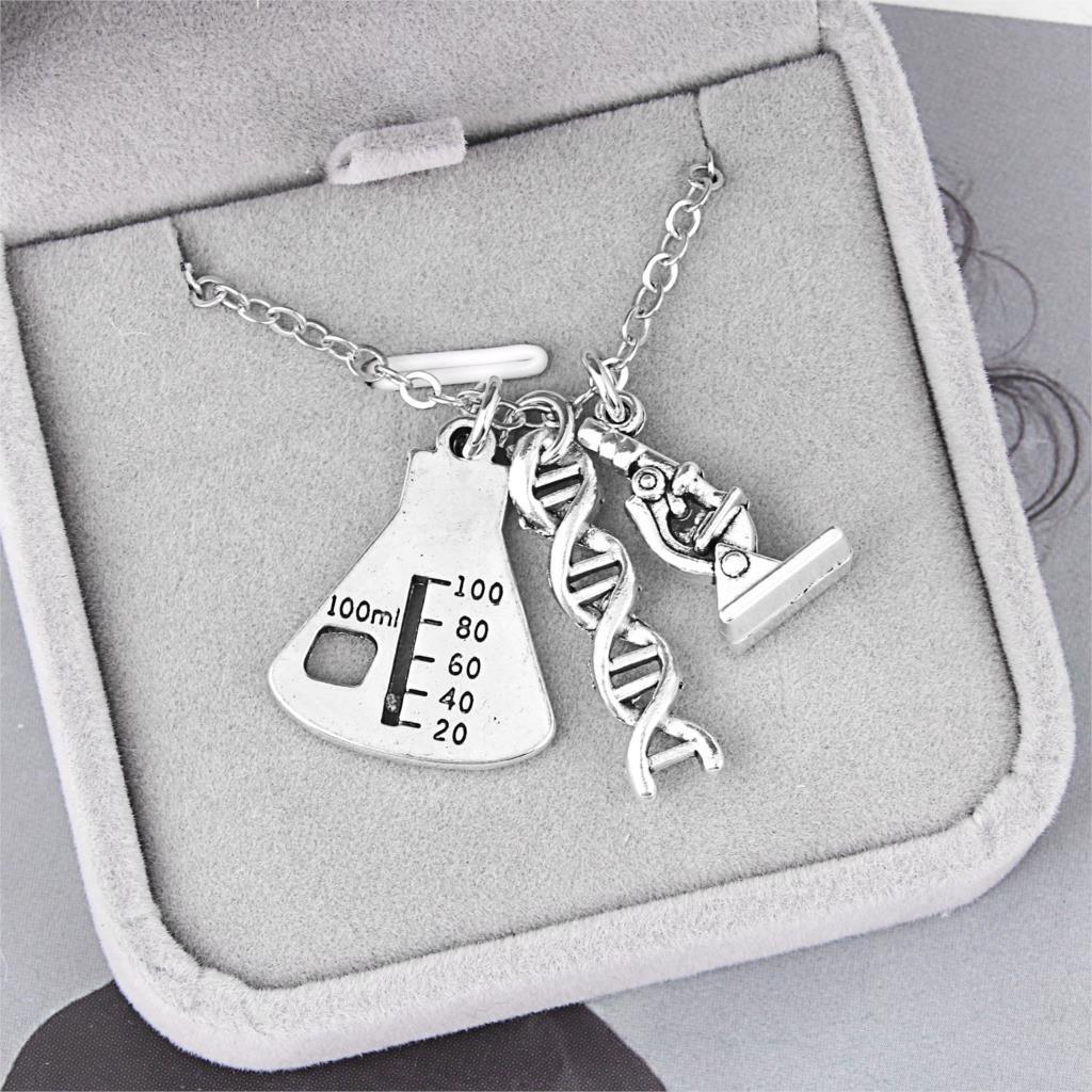 Laboratory Tech Chemical Molecule DNA Necklace Biochemistry Molecular Helix Microscope Pendant Collier For Women Gift Jewelry - Thumbedtreats