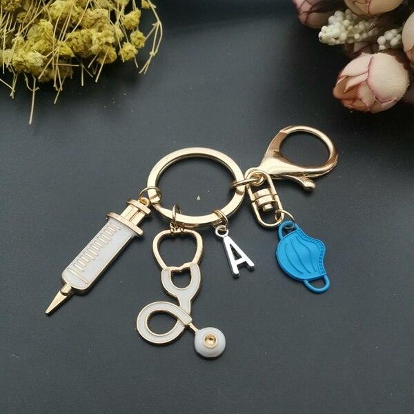 Nurse Doctor Customized letter fashionable Key ring syringe stethoscope love car jewelry key Chain gift - Thumbedtreats