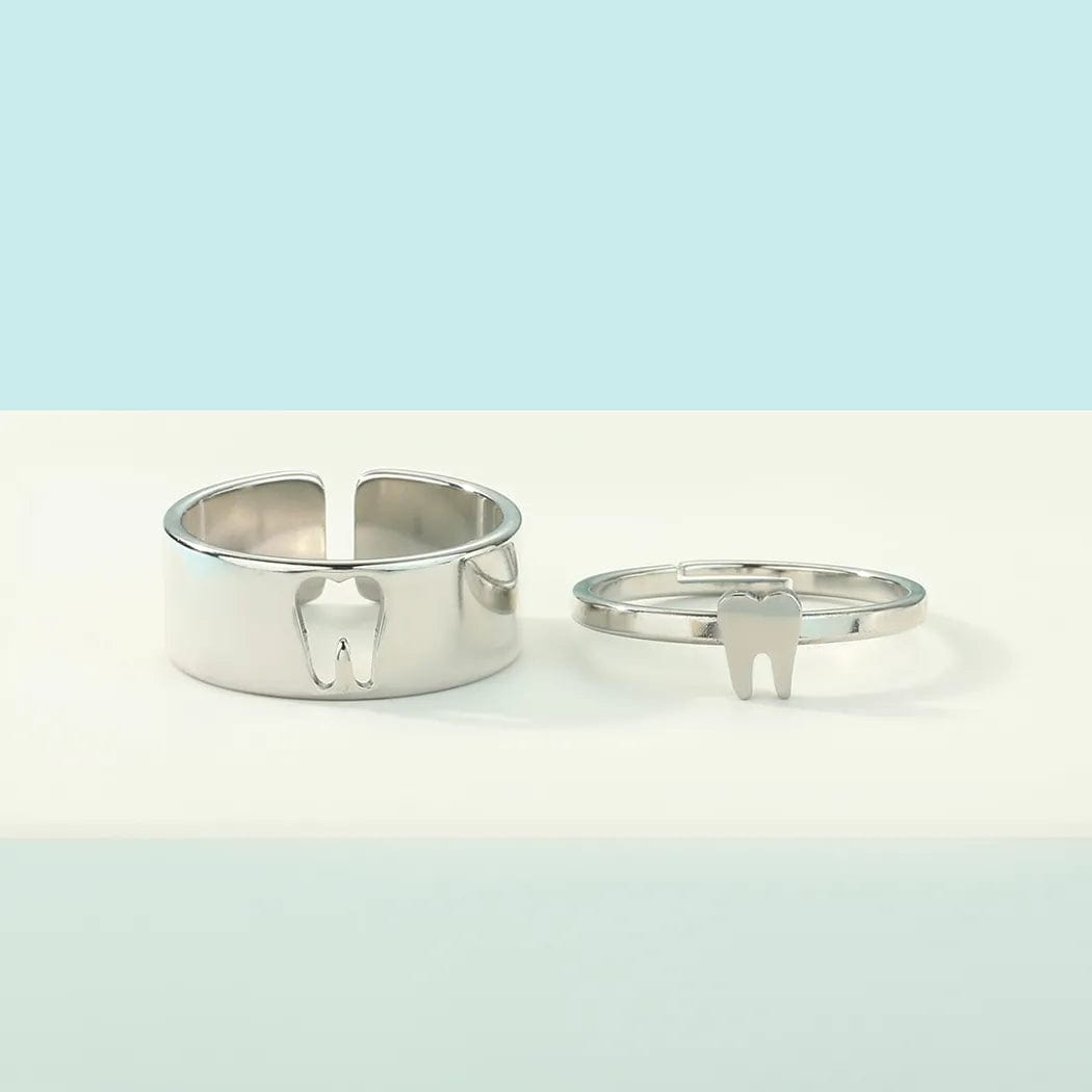 Dentist Tooth 2pcs Open Rings for Couples Stainless Steel Jewelry