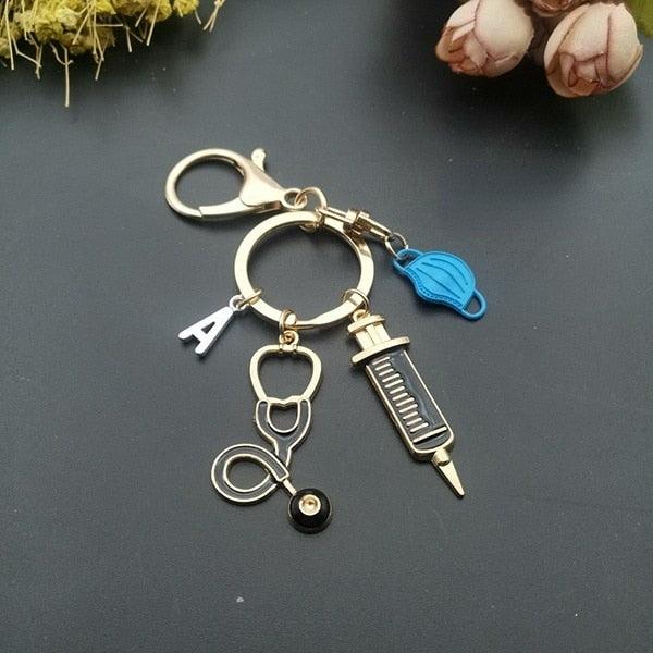 Nurse Doctor Customized letter fashionable Key ring syringe stethoscope love car jewelry key Chain gift - Thumbedtreats