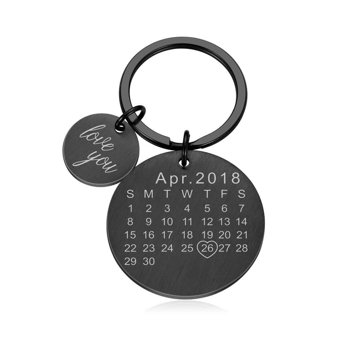 Personalized Custom Key Chain Ring Engraved Calendar Date Stainless Steel Keyring Wedding Anniversary Gift for Boyfriend Husband - Thumbedtreats