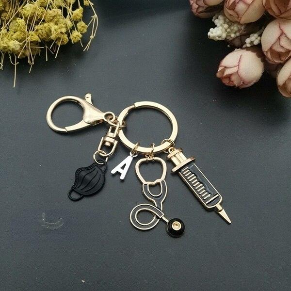 Nurse Doctor Customized letter fashionable Key ring syringe stethoscope love car jewelry key Chain gift - Thumbedtreats