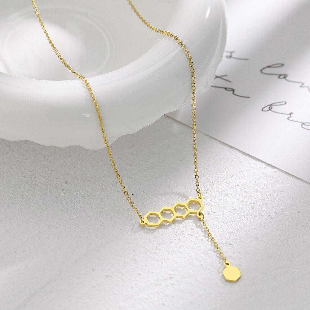 Stainless Steel Necklaces Chemical Molecular Design Tassel Pendant Sweater Chain Creative Choker Necklace For Women Jewelry Gift - Thumbedtreats