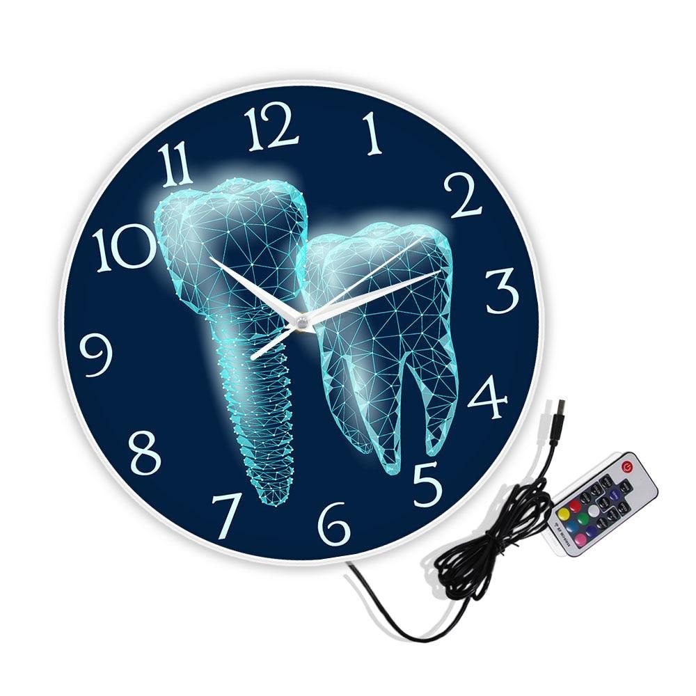 Molar Tooth Dental Implant LED Neon Sign Wall Clock For Dentist Office Dentistry Medical Healthy Lighting Clock Hygienist Gift - Thumbedtreats