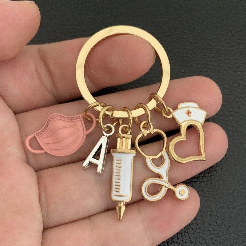 Nurse Doctor Customized letter fashionable Key ring syringe stethoscope love car jewelry key Chain gift - Thumbedtreats