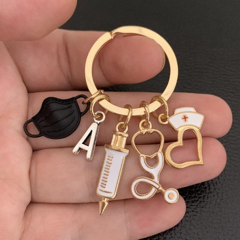 Nurse Doctor Customized letter fashionable Key ring syringe stethoscope love car jewelry key Chain gift - Thumbedtreats