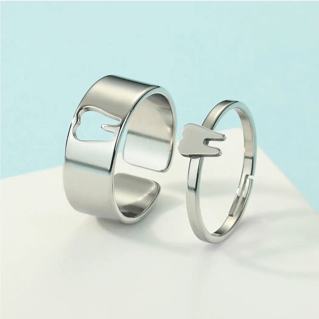Dentist Tooth 2pcs Open Rings for Couples Stainless Steel Jewelry