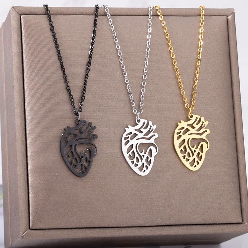 Stainless Steel Necklace Jewelry Men Women Simple Hollow Human Medical Anatomical Heart Organ Pendant Necklace For Doctor Gift