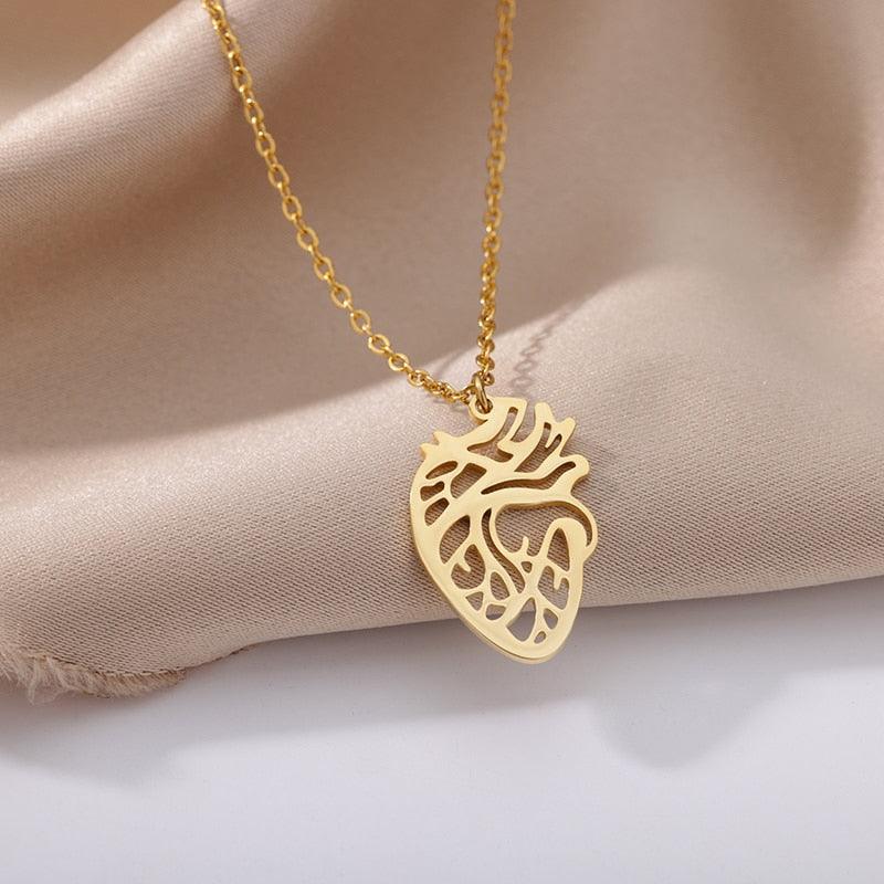 Stainless Steel Necklace Jewelry Men Women Simple Hollow Human Medical Anatomical Heart Organ Pendant Necklace For Doctor Gift