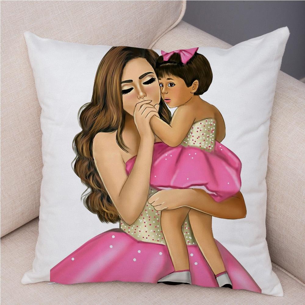 Fashion Super Mom and Baby Pillow Case Vogue Cartoon Cushion Cover for Sofa Home Car Soft Plush Decor Mama Children Pillowcase - Thumbedtreats