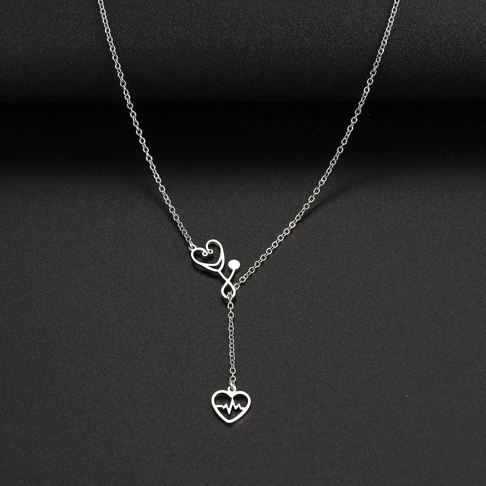 Stethoscope Stainless Steel Necklaces Electrocardiogram Pendant Collar Chain Fashion Necklace For Woman Jewelry Best Gifts - Thumbedtreats