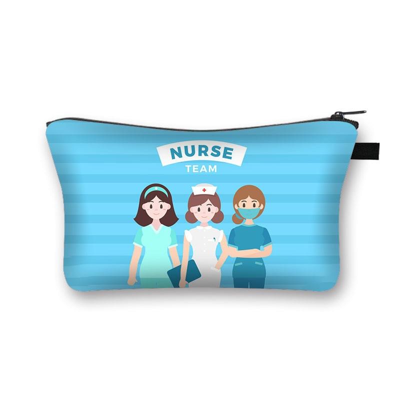 Nurse Electrocardiogram Printing Lady Cosmetic Bag Pills Nurse Girl Storage Bag Fashion Cosmetic Case - Thumbedtreats