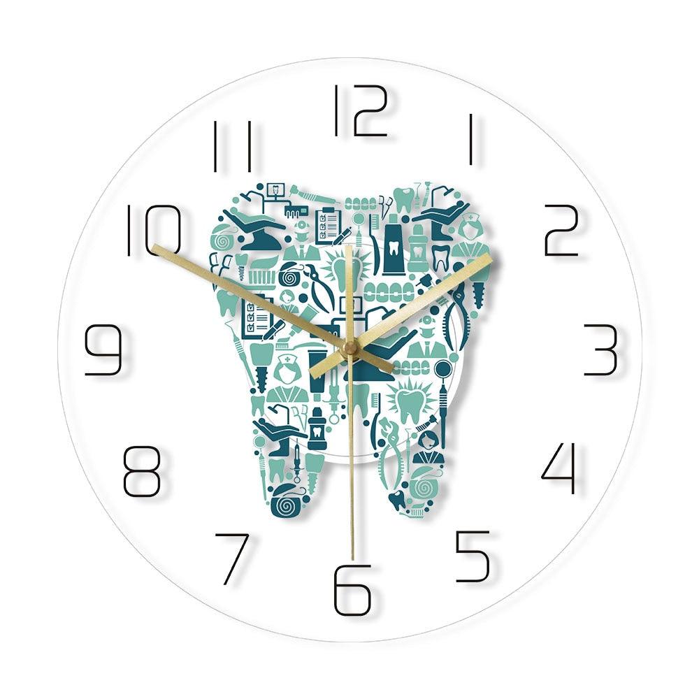 Dentist Dental Care Tooth  Symbol Wall Clock Acrylic Hanging Clock Silent Movement Time Clock Teeth Design Dental Office Department Decor
