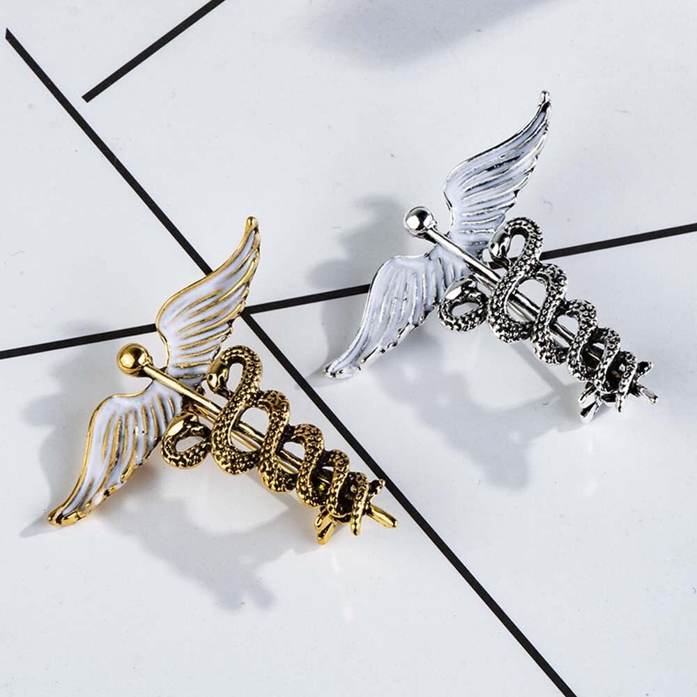 Crystal Caduceus Pins Badge Brooches Lapel Pin Medicine Symbol Jewelry Gifts For Nurse Doctor Medical Students Enamel Brooch Pin