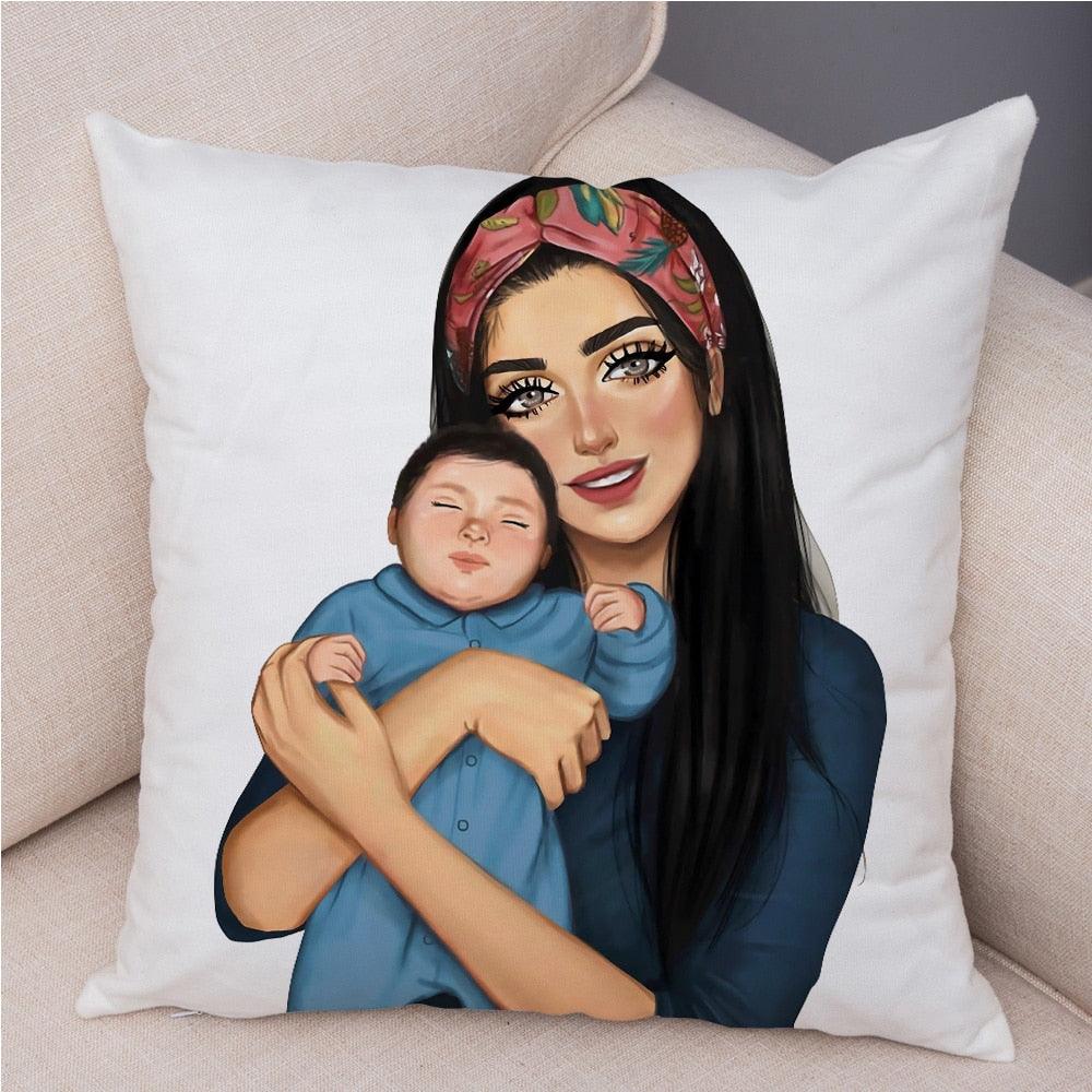 Fashion Super Mom and Baby Pillow Case Vogue Cartoon Cushion Cover for Sofa Home Car Soft Plush Decor Mama Children Pillowcase - Thumbedtreats