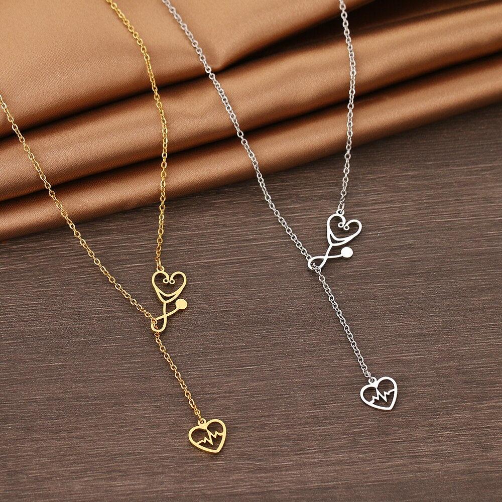Stethoscope Stainless Steel Necklaces Electrocardiogram Pendant Collar Chain Fashion Necklace For Woman Jewelry Best Gifts