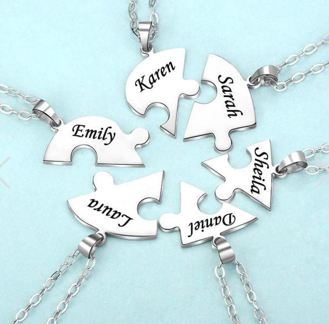 Custom Names Heart Necklace Heart Puzzle Necklace Engraved Names Puzzled Hearts Pendant- send names via chat