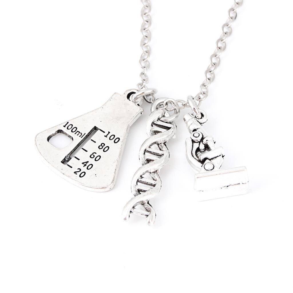 Laboratory Tech Chemical Molecule DNA Necklace Biochemistry Molecular Helix Microscope Pendant Collier For Women Gift Jewelry