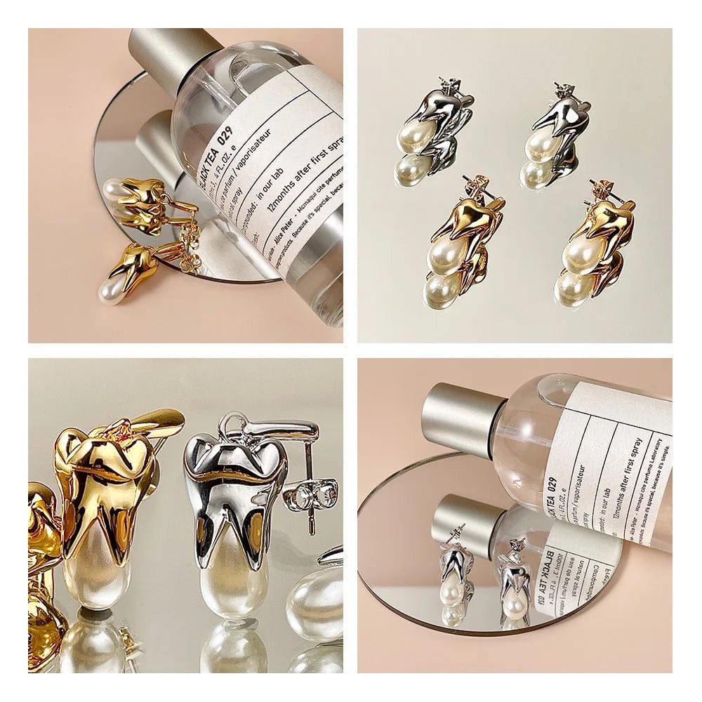 Tooth Shape Pearl Drop Earrings For Women Gold Color Earrings Jewelry