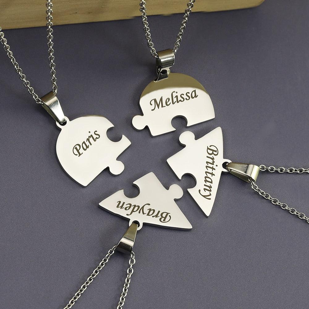 Custom Names Heart Necklace Heart Puzzle Necklace Engraved Names Puzzled Hearts Pendant- send names via chat