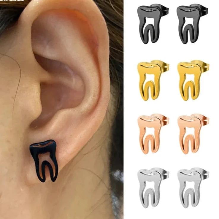 New Dentist Tooth Stud Earrings for Women Men Doctor Nurse Minimalist Jewelry Unique Black Small Earring Medical Graduation Gift