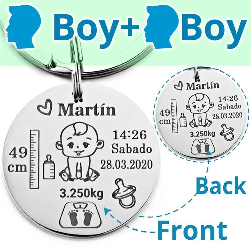 Lovely Personalized Baby Boys Girls Keychain  Name Birth Weight Height For Newborn Commemorate New Mom Dad Gift Keyring