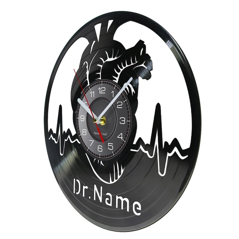 Personalized Heart Doctor Name Vinyl Record Wall Clock Cardiac Resuscitation Medical Hospital Sign Decor Surgeon Nurse Gift