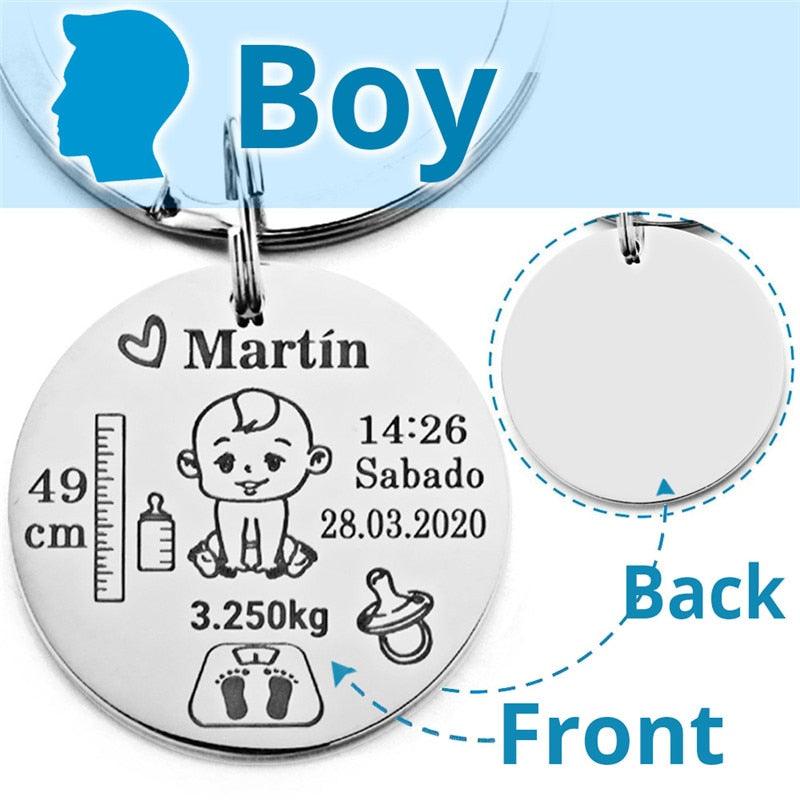 Lovely Personalized Baby Boys Girls Keychain  Name Birth Weight Height For Newborn Commemorate New Mom Dad Gift Keyring