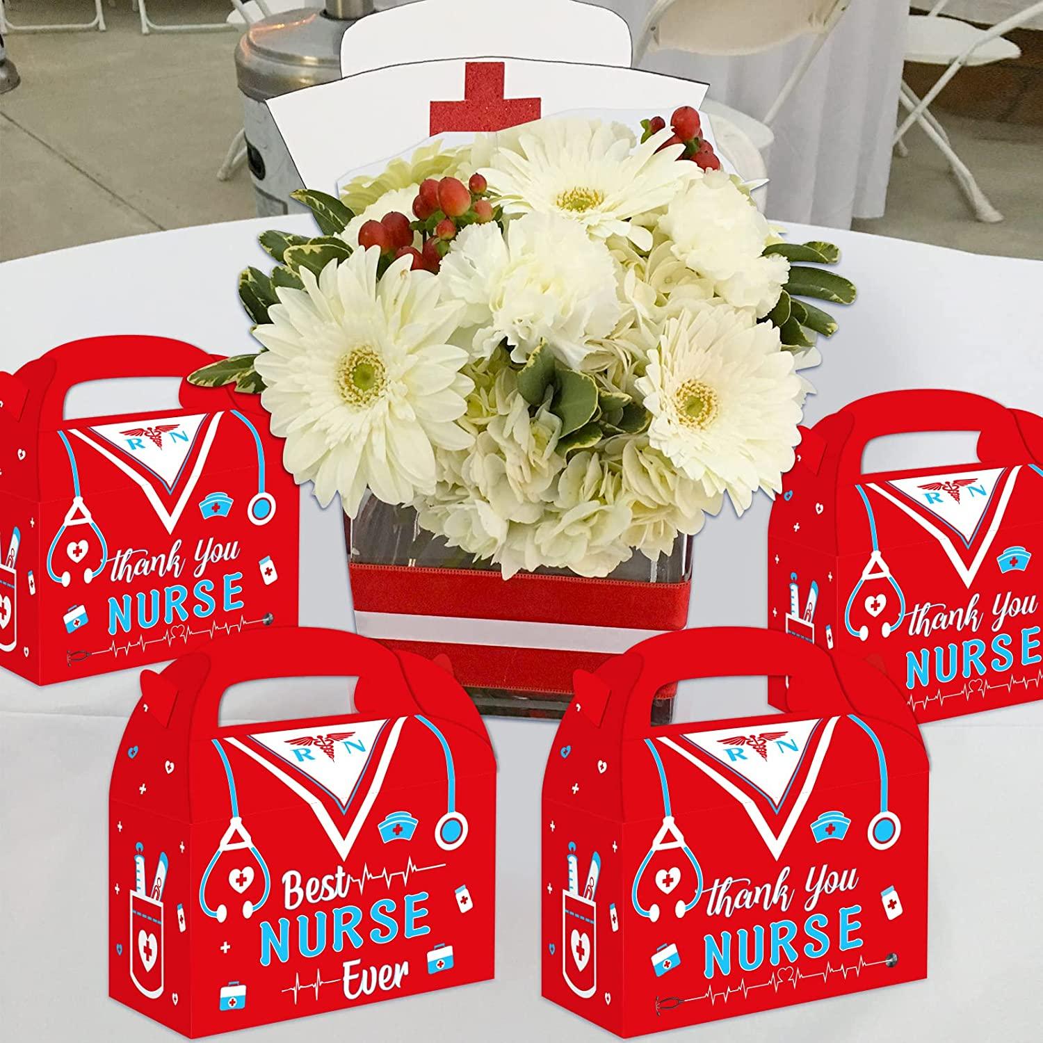 Nurse Treat Boxes Thank You Nurse Gift Boxes 12pcs Best Nurse Ever Box Nursing Graduation Gable Boxes for Nurse Graduation Party - Thumbedtreats