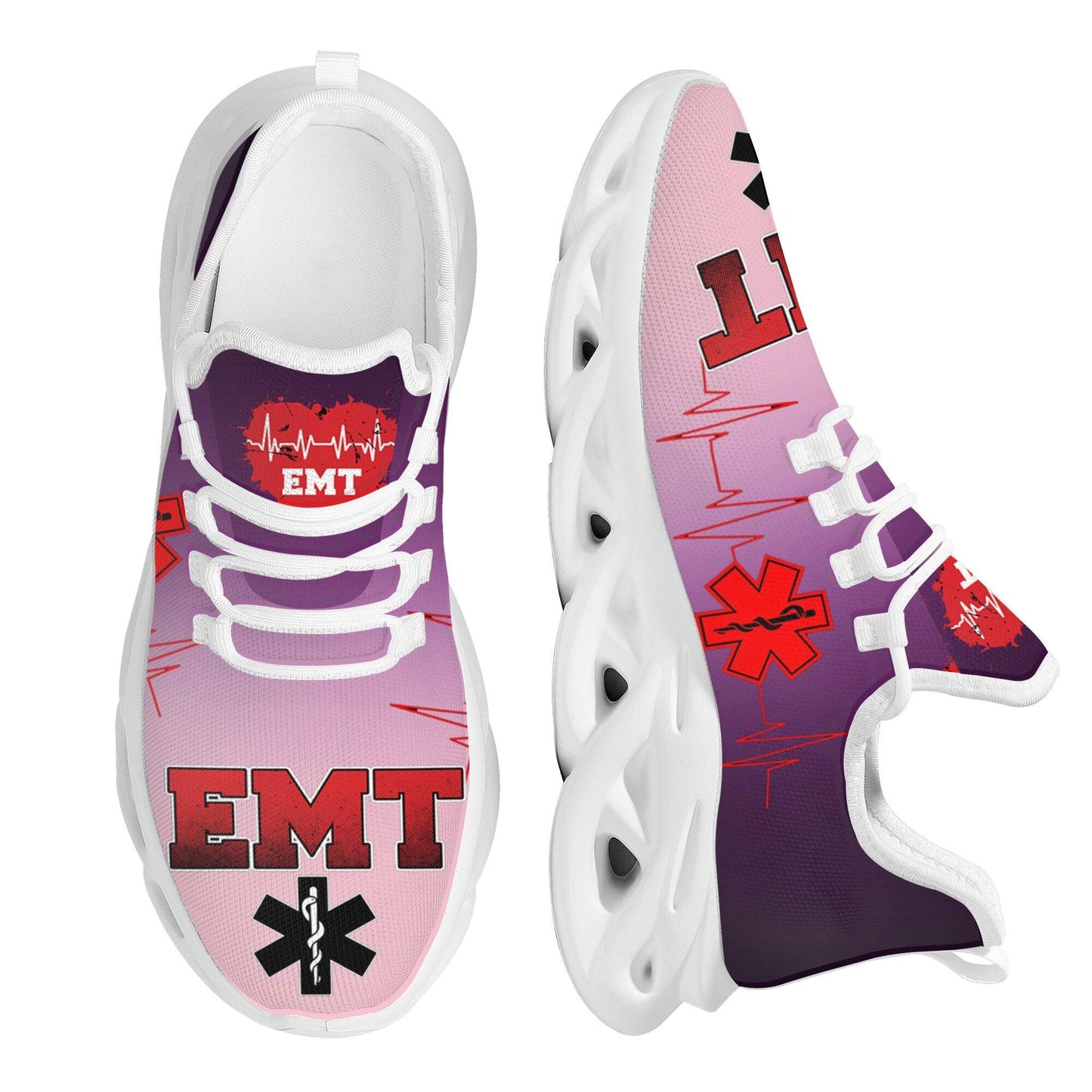 Paramedic EMT EMS Pattern Mesh Purple Sneakers for Women Breathable Footwear