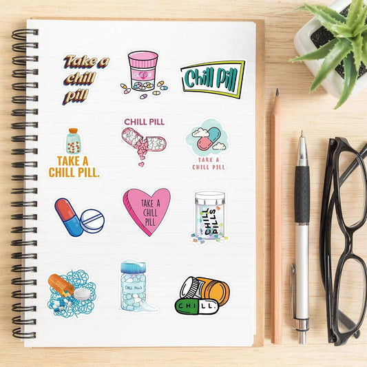 Cartoon Chill Pill Sticker Cute Doctors Nursing Nurse Aesthetic Stickers for Laptop Notebook Scrapbooking Phone Decal