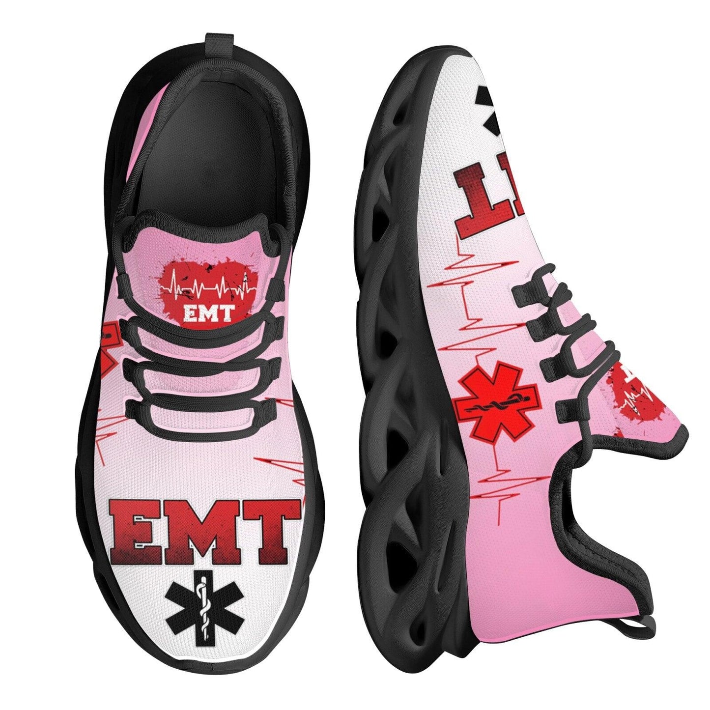Paramedic EMT EMS Pattern Mesh Pink Sneakers for Women Breathable Footwear