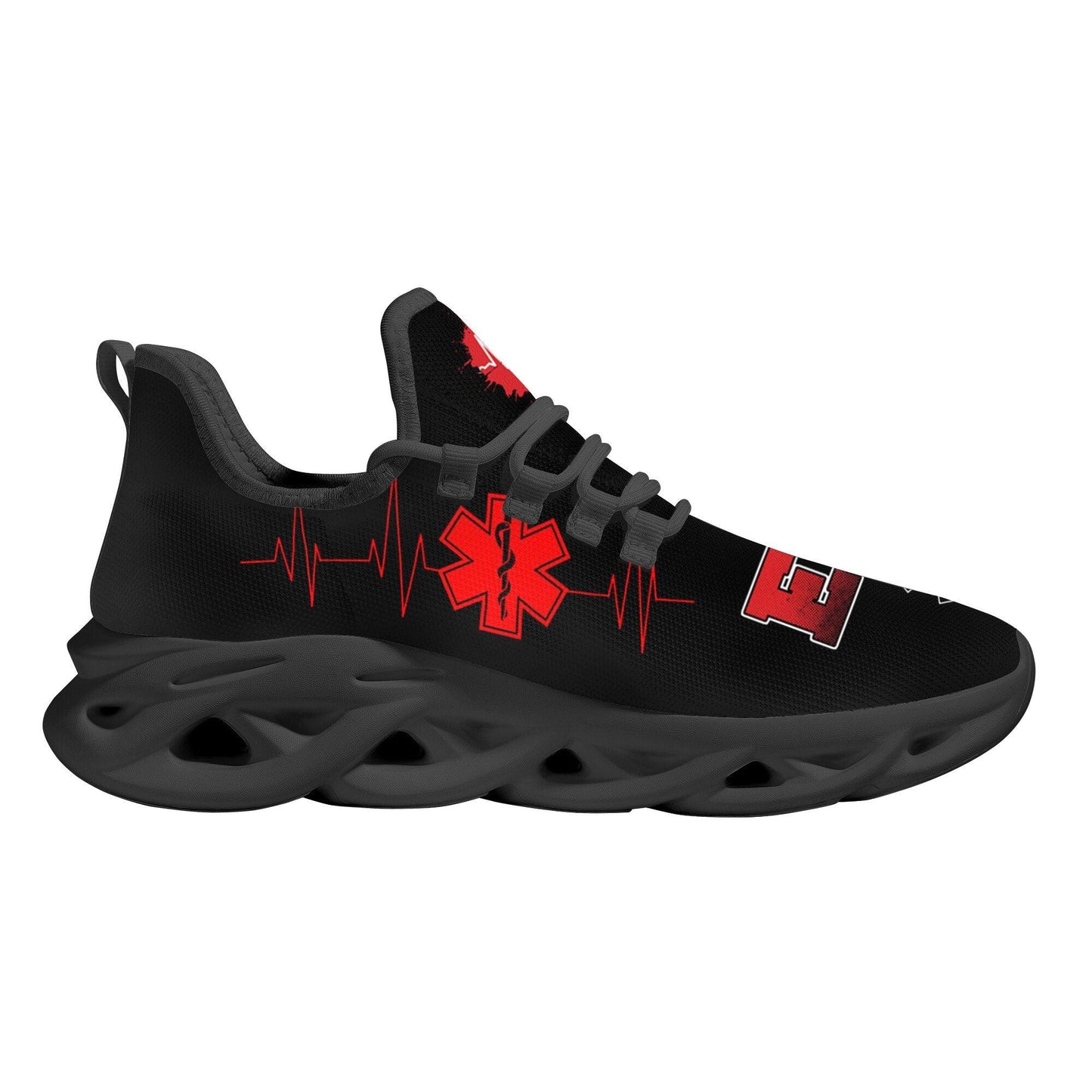 Paramedic EMT EMS Pattern Mesh Black Sneakers for Women Breathable Footwear
