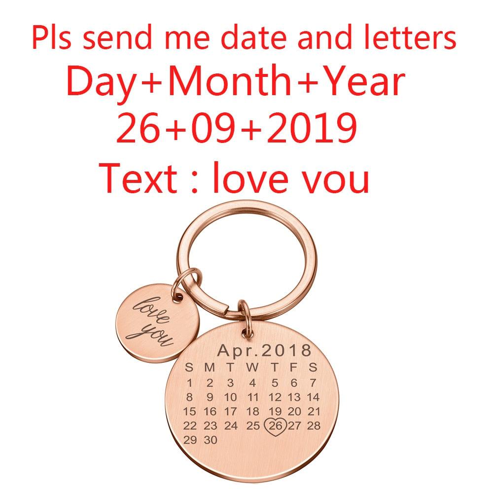 DIY Keychain Personalized Calendar Keychain Hand Carved Calendar Keyring Gift for Boyfriend Girlfriend Private Custom Engraving - Thumbedtreats