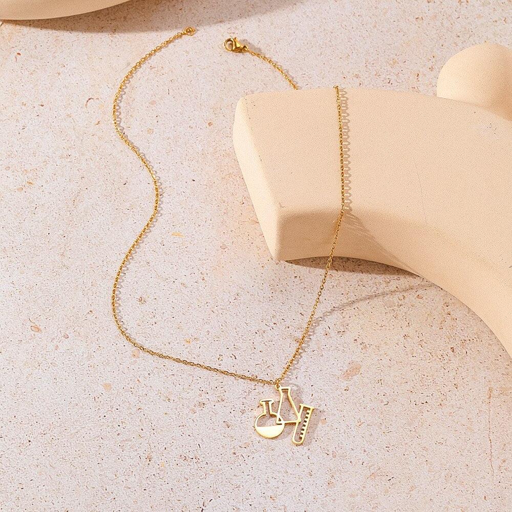 Laboratory Tech Stainless Steel Necklaces New Design Chemical Containers Creative Pendant Collar Chain Unusual Necklace For Women Jewelry Gifts