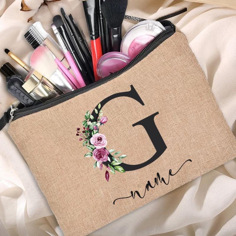 Customized Personalized Name Linen Cosmetic Bag Clutch Outdoor Travel Beauty Makeup Bag Bachelor Party Lipstick Bag