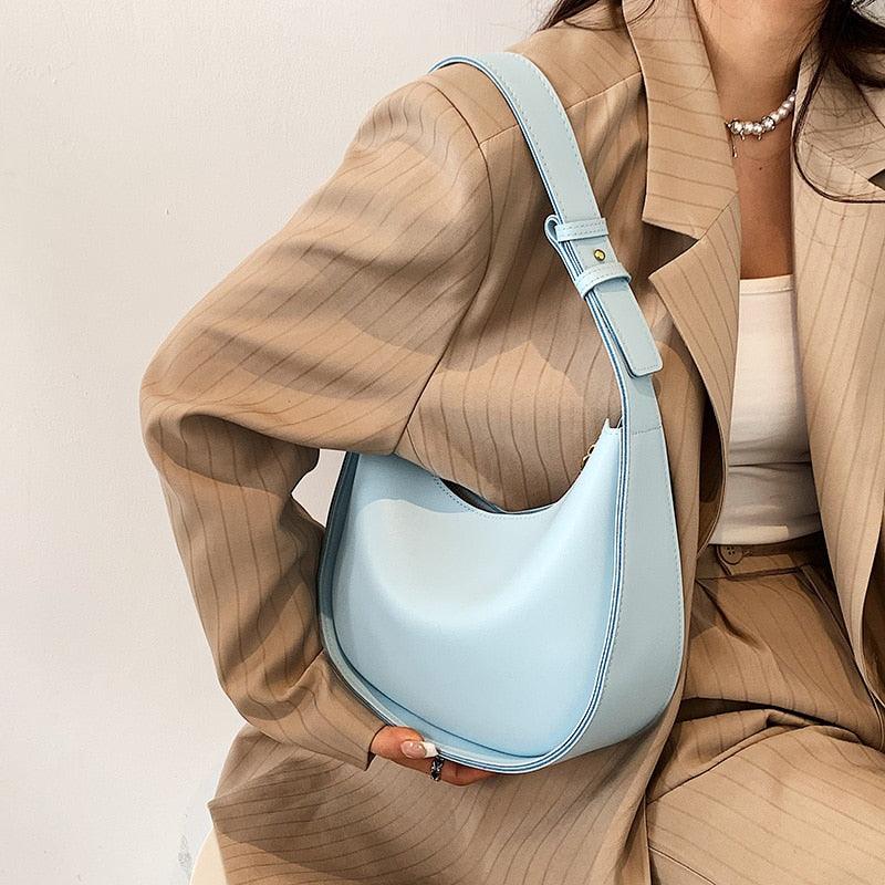 Semicircle Saddle Shoulder Crossbody Bags For Women New Fashion Designer Brand Adjustable Wide Strap Girls Tote  Handbags 2022