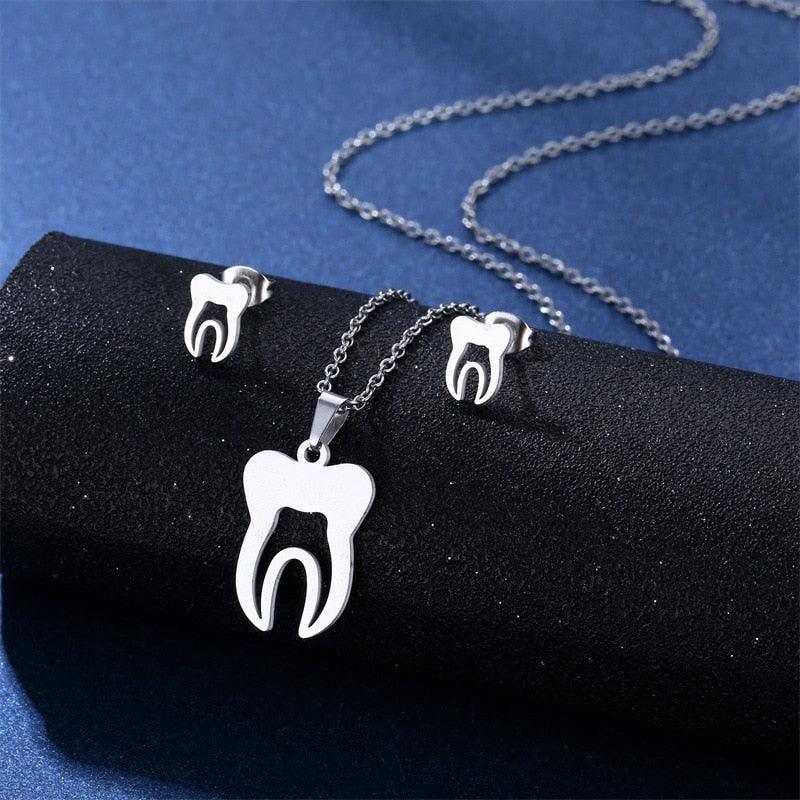 Dentist Tooth Necklace Earring Jewelry Set