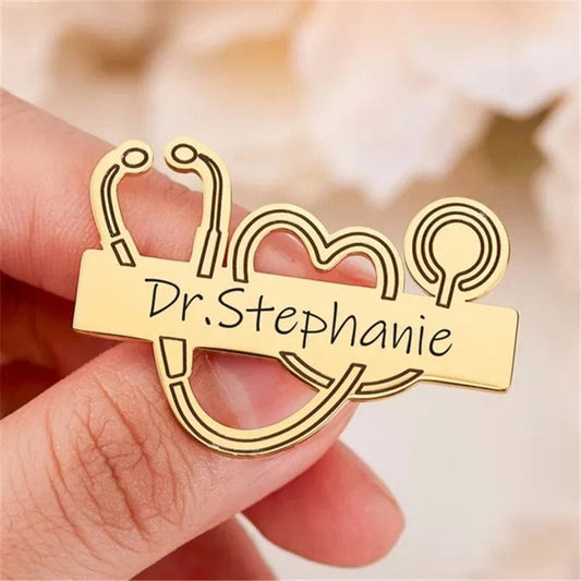 Custom Engraved Name Personalized Lapel Pin Brooch For Doctor Stainless Steel Custom Professional Brooch Pin
