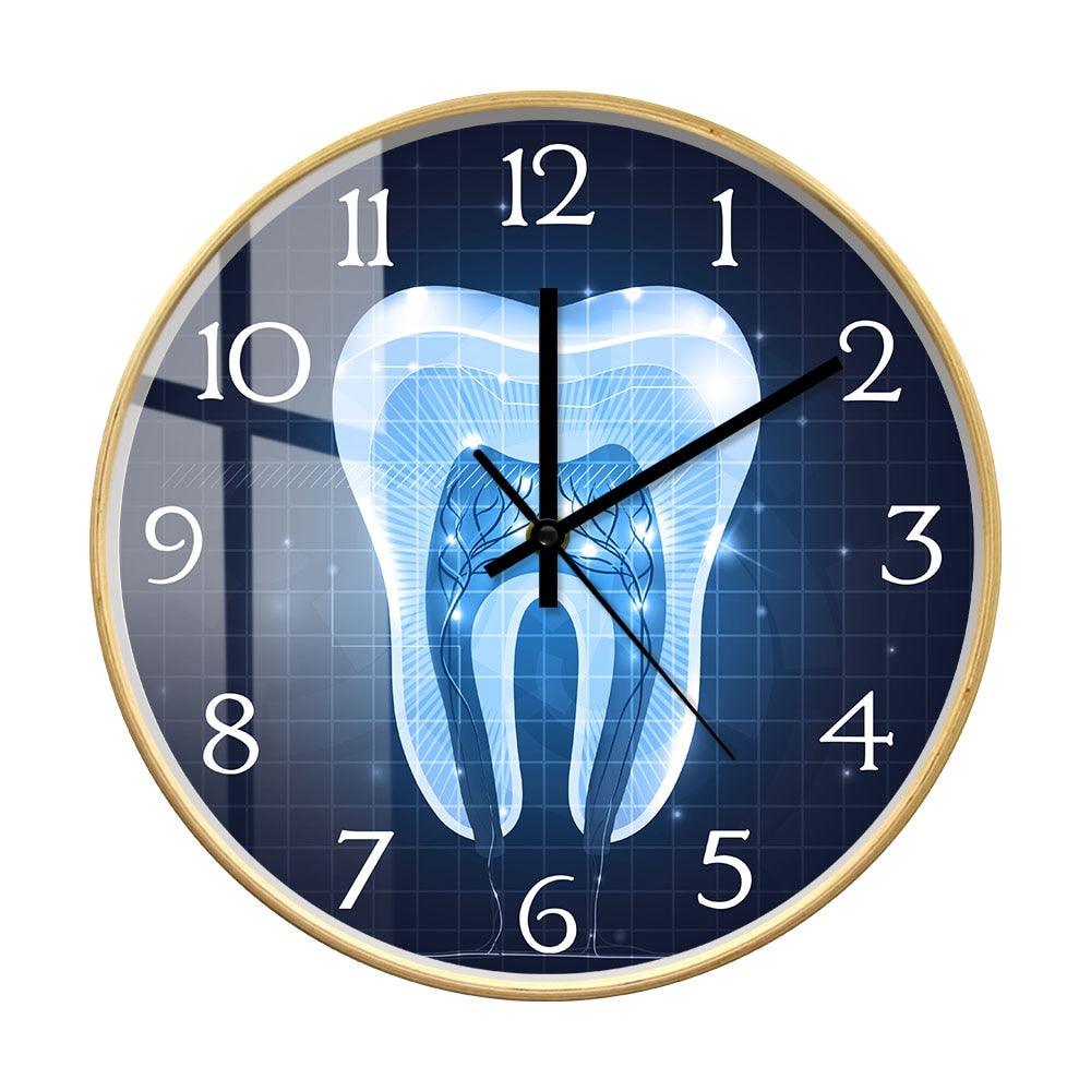 Abstract Blue Dental Design Wall Clock For Dentist Clinic Office Healthy White Tooth Cross Section Anatomy Art Clock Wall Watch