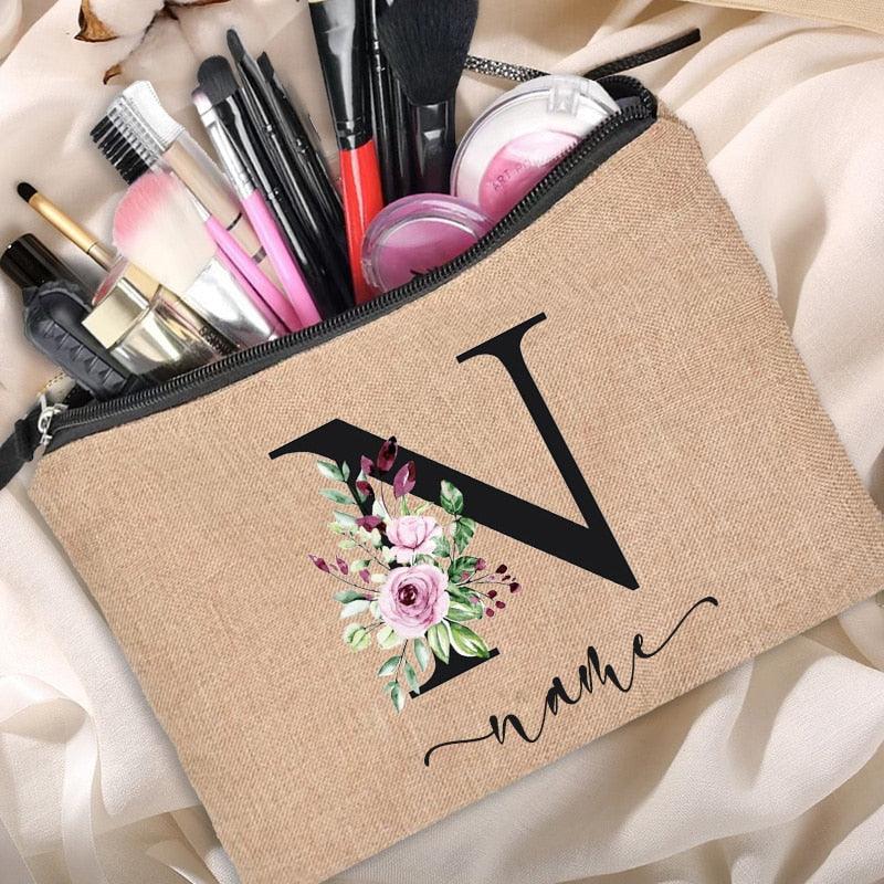 Customized Personalized Name Linen Cosmetic Bag Clutch Outdoor Travel Beauty Makeup Bag Bachelor Party Lipstick Bag