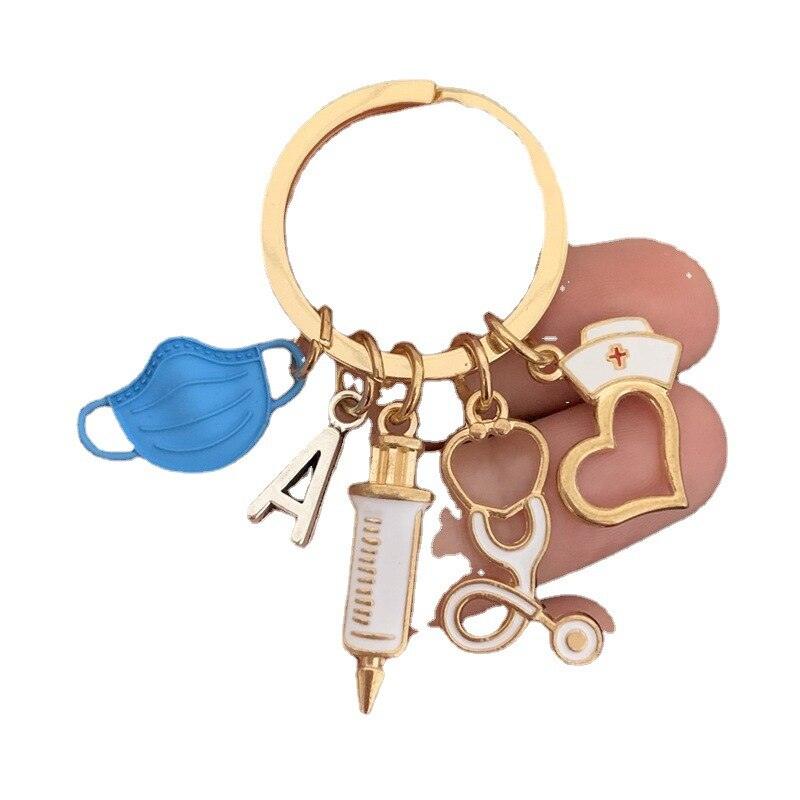 Nurse Doctor Customized letter fashionable Key ring syringe stethoscope love car jewelry key Chain gift - Thumbedtreats