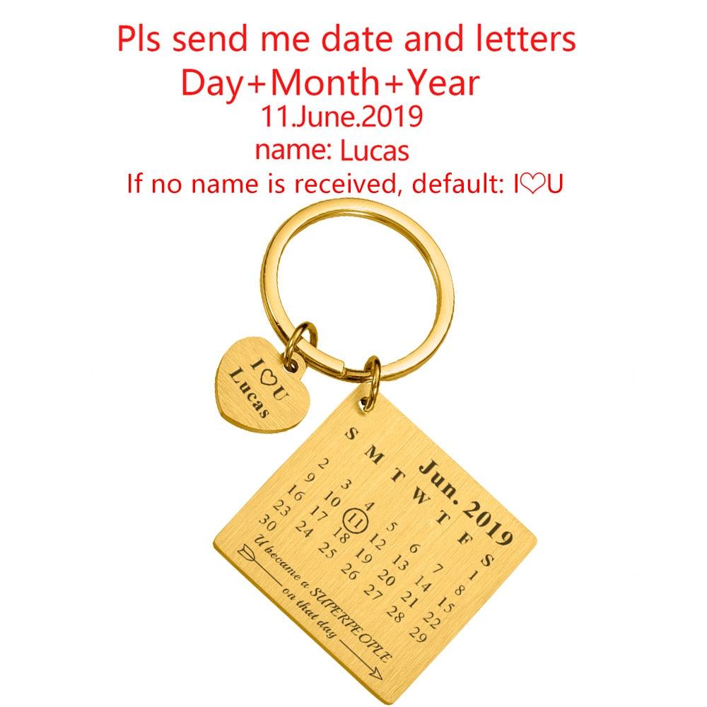 DIY Keychain Personalized Calendar Keychain Hand Carved Calendar Keyring Gift for Boyfriend Girlfriend Private Custom Engraving - Thumbedtreats