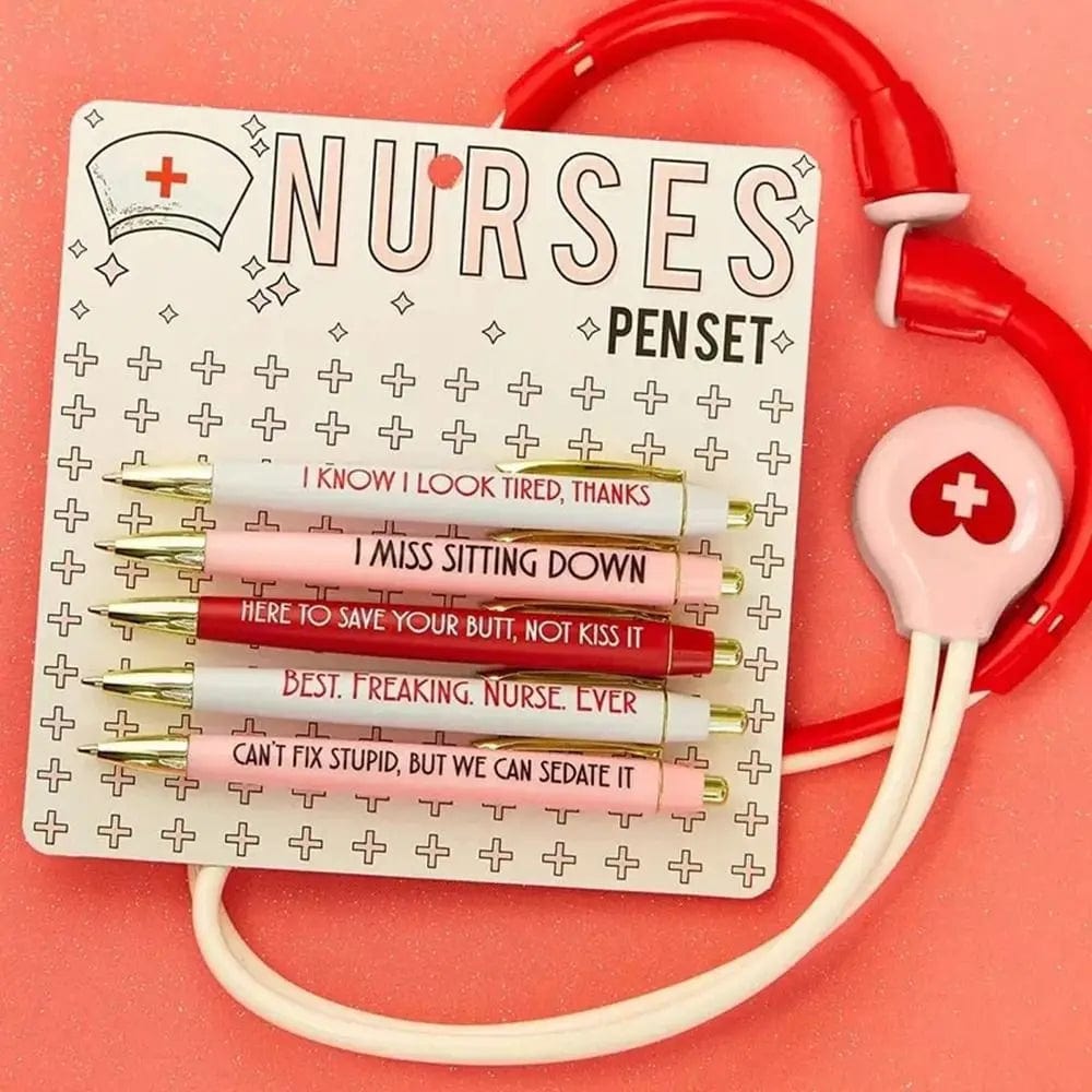 This pen set, Model Number: Funny Nurses Pens Set, is a novelty that is perfect for office and school use. It includes five pens with hilarious quotes that only a true nurse would appreciate. This thoughtful and practical gift is the perfect way to show your gratitude and appreciation for the hardworking nurses in your life. Each pen measures 14x1cm and the entire set weighs 89g.