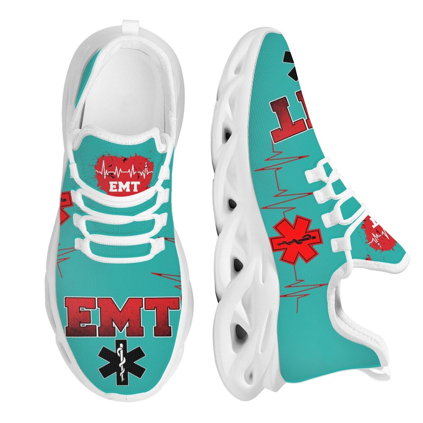 Paramedic EMT EMS Pattern Mesh Green Sneakers for Women Breathable Footwear