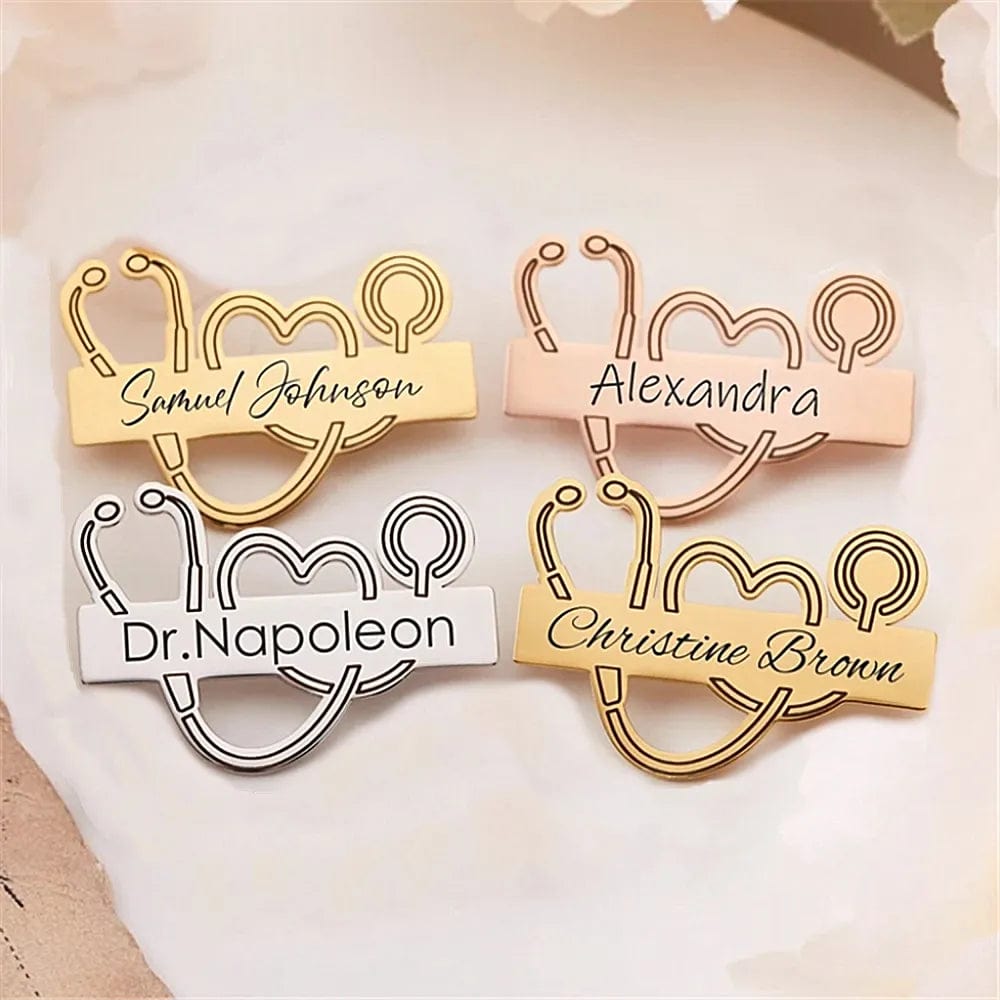 Custom Engraved Name Personalized Lapel Pin Brooch For Doctor Stainless Steel Custom Professional Brooch Pin
