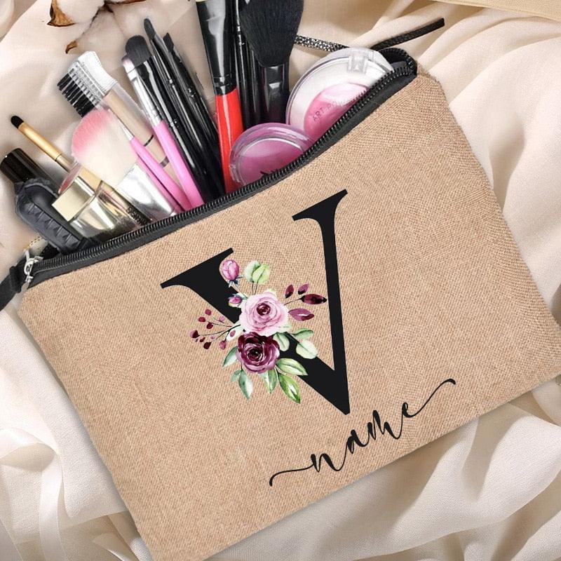 Customized Personalized Name Linen Cosmetic Bag Clutch Outdoor Travel Beauty Makeup Bag Bachelor Party Lipstick Bag - Thumbedtreats