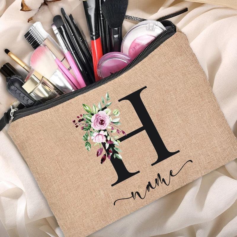 Customized Personalized Name Linen Cosmetic Bag Clutch Outdoor Travel Beauty Makeup Bag Bachelor Party Lipstick Bag - Thumbedtreats