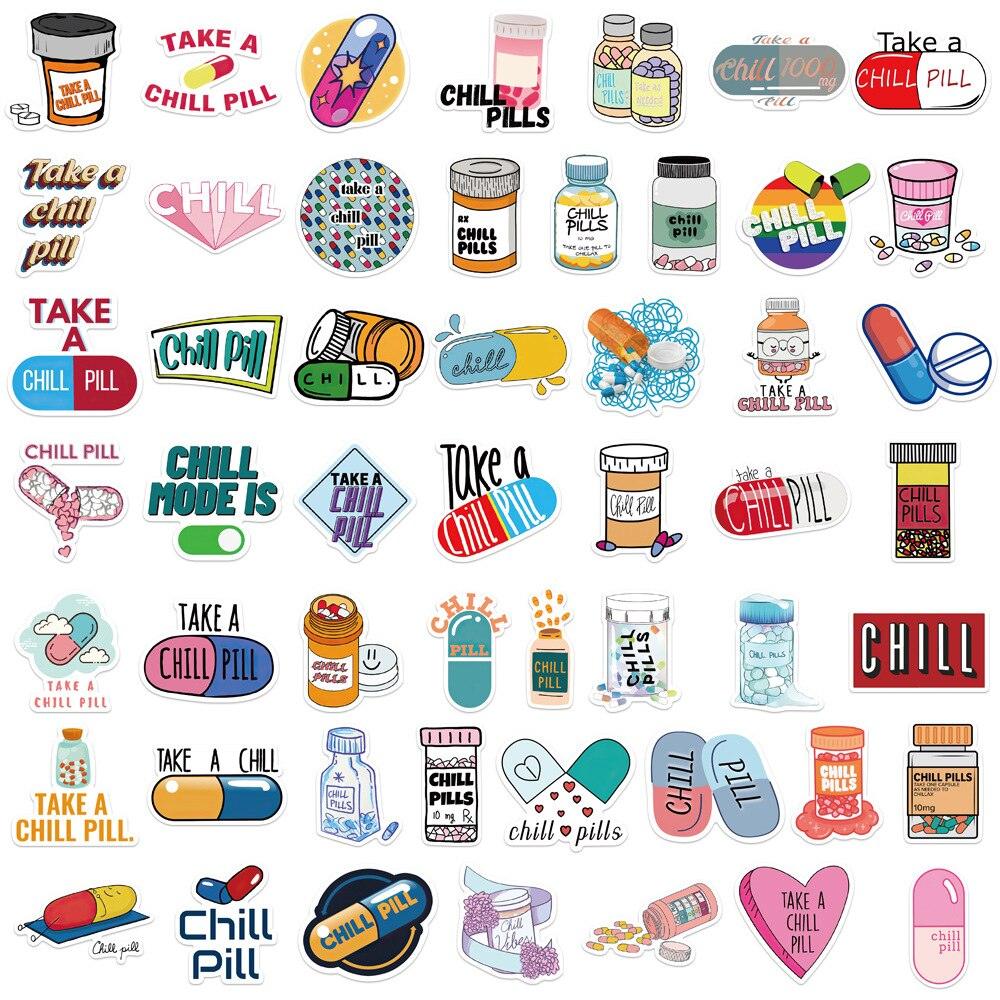 Cartoon Chill Pill Sticker Cute Doctors Nursing Nurse Aesthetic Stickers for Laptop Notebook Scrapbooking Phone Decal